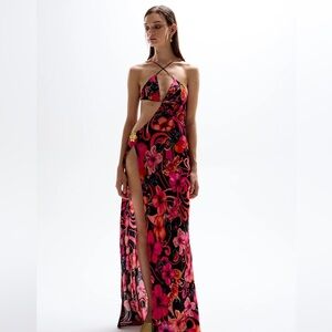 Cin Cin Cut Out Hibiscus Maxi Dress